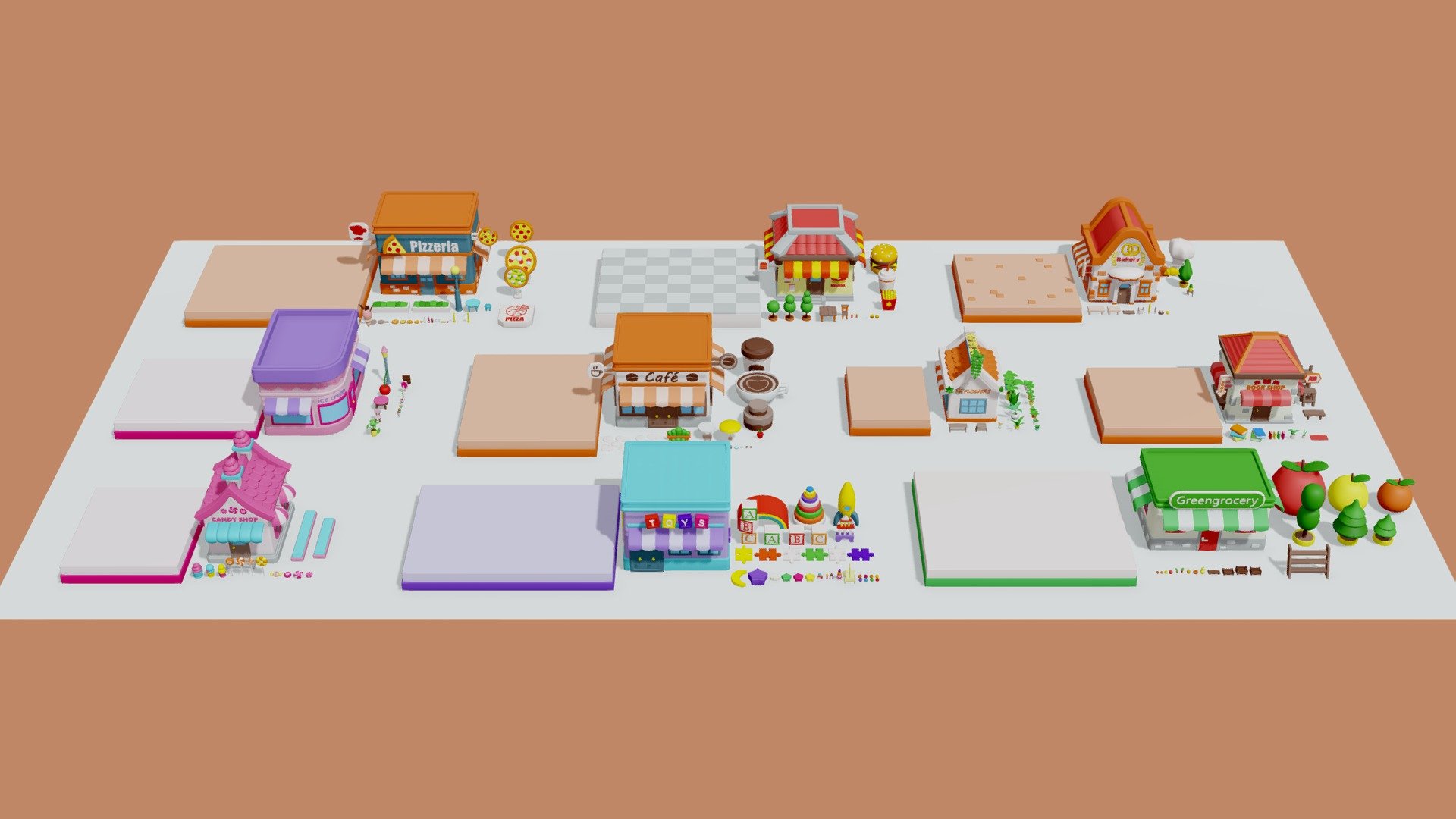 Exteriors: Cartoon Stores / Eateries Islands 3d model