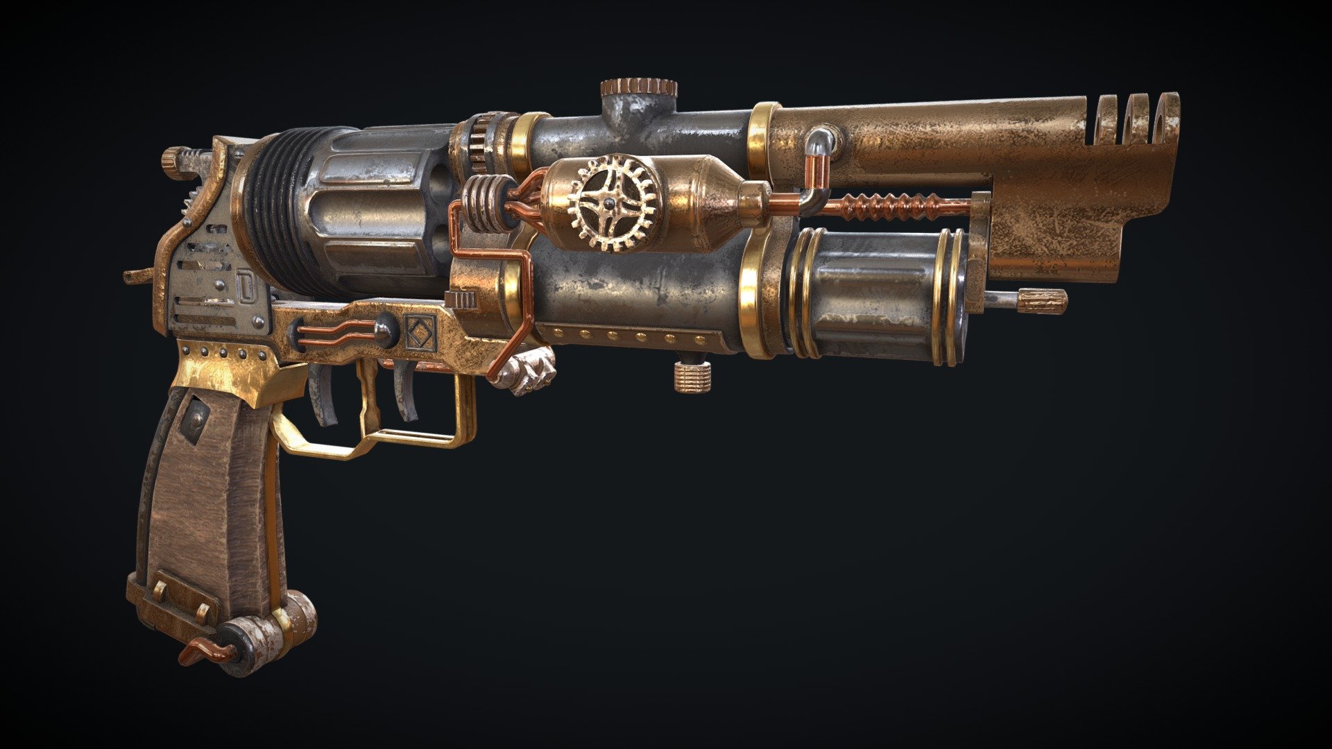 Steampunk Revolver (With Animations) 3d model