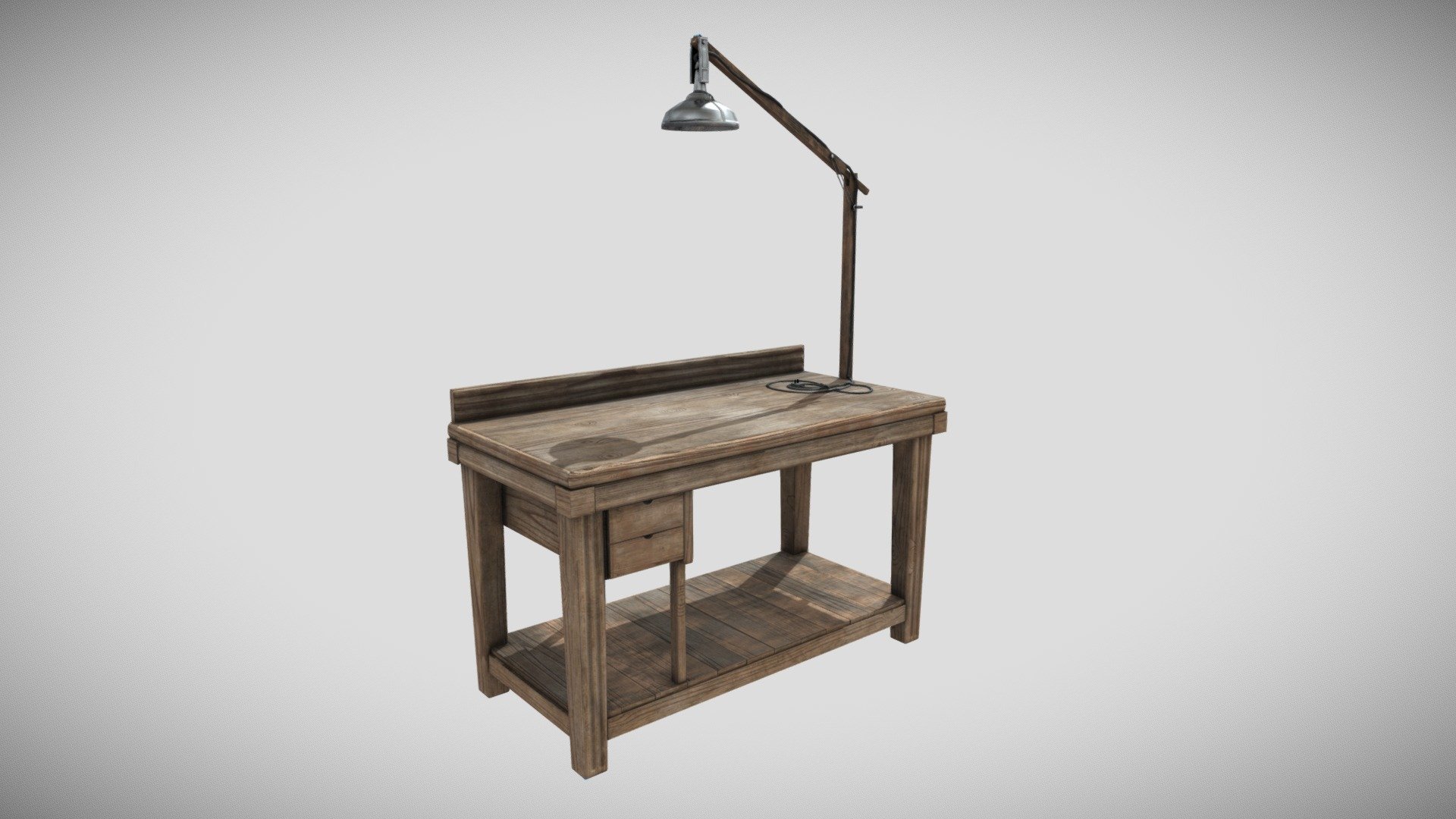 Wood Workbench with Lamp 3d model