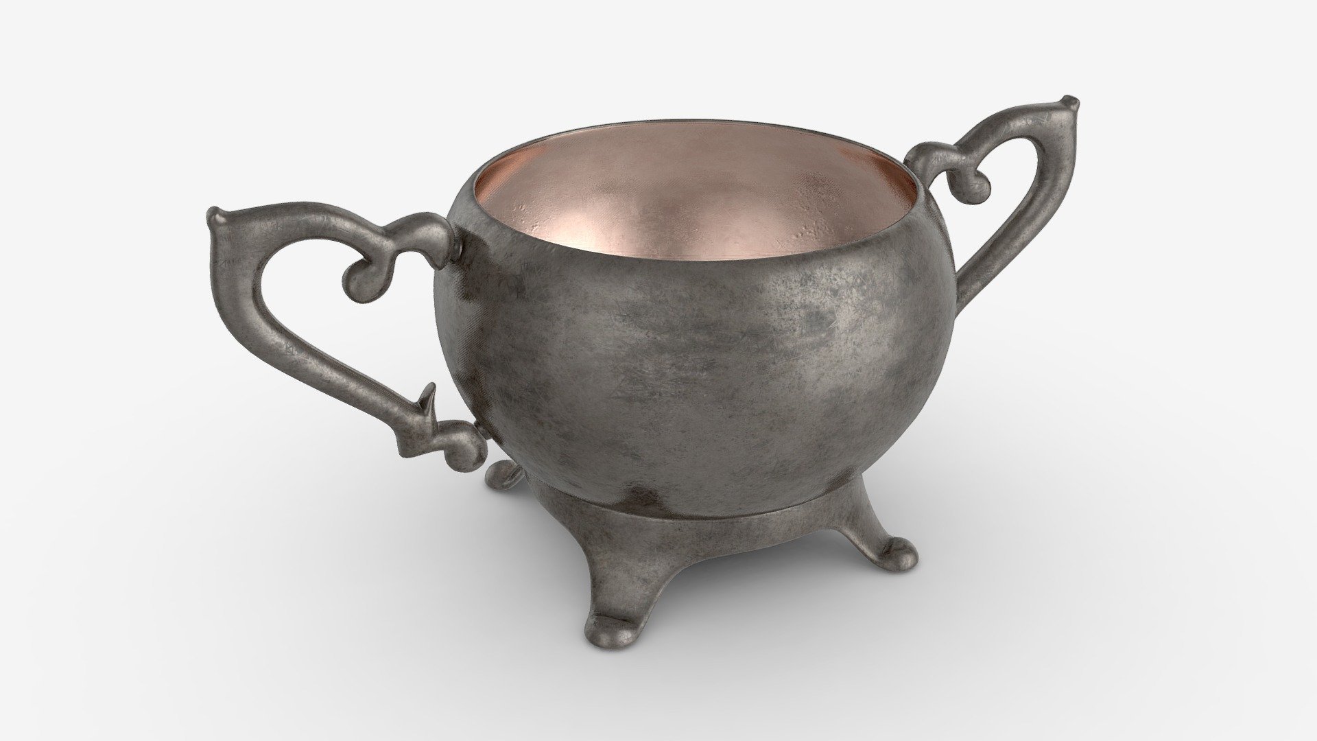 Old Metal Sugar Bowl 3d model