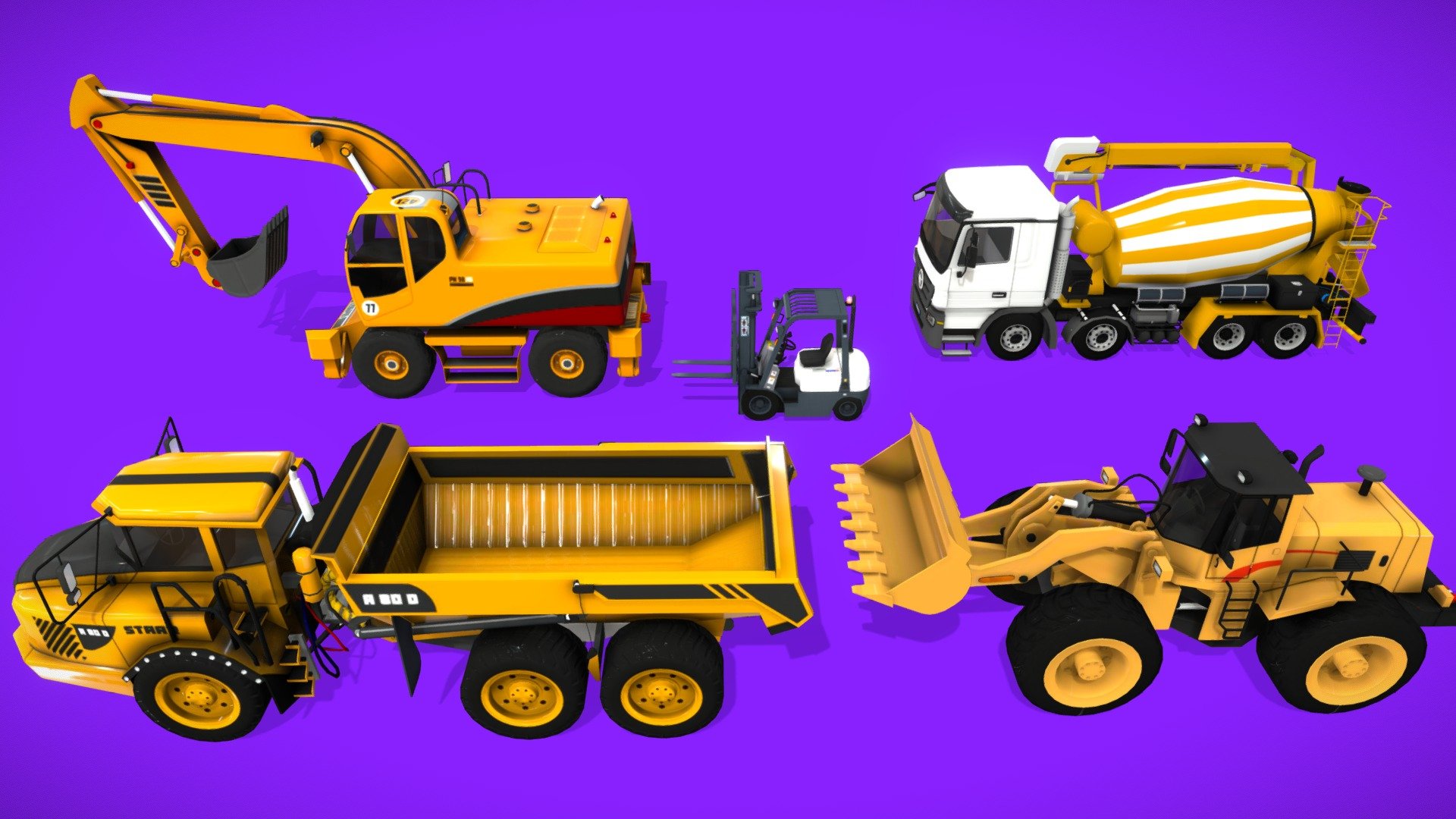 Low Poly Construction Vehicles Pack 3d model