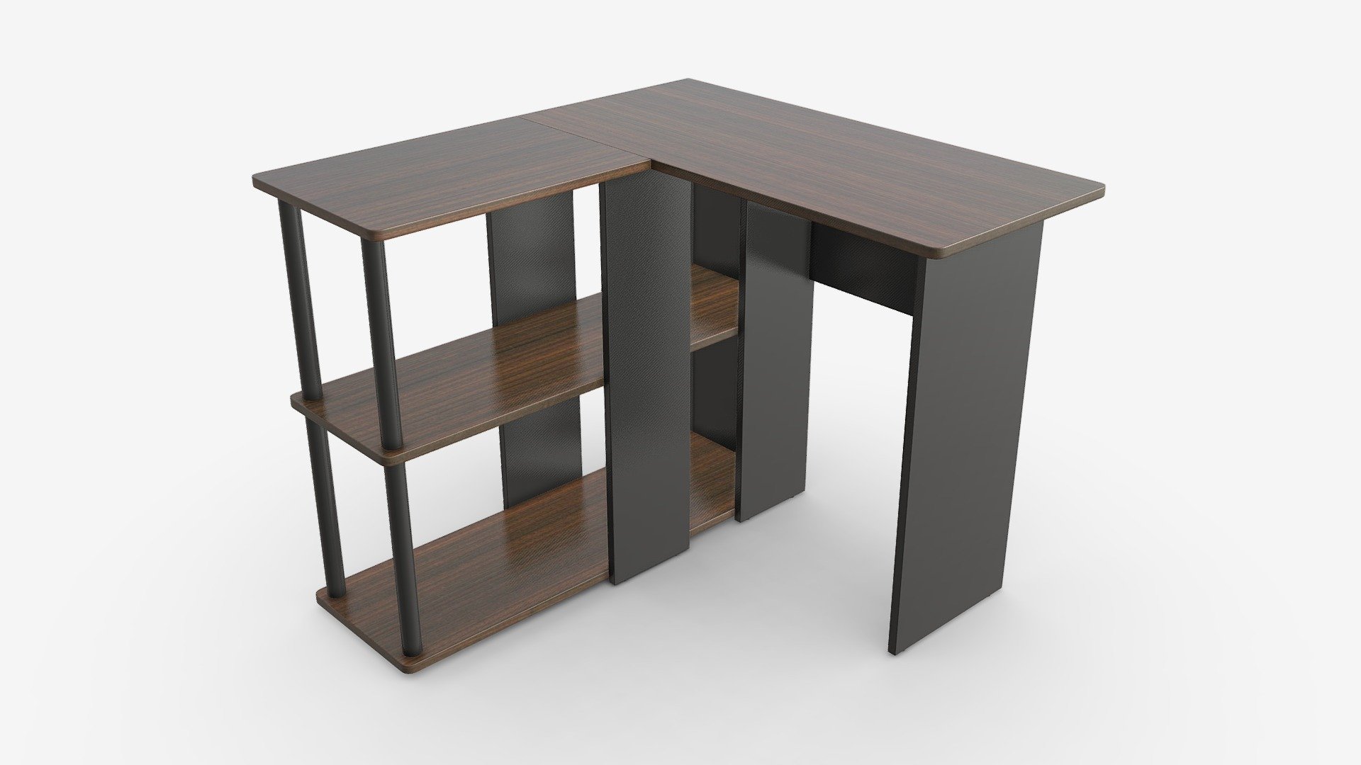 L-shape Desk with Bookshelf 3d model