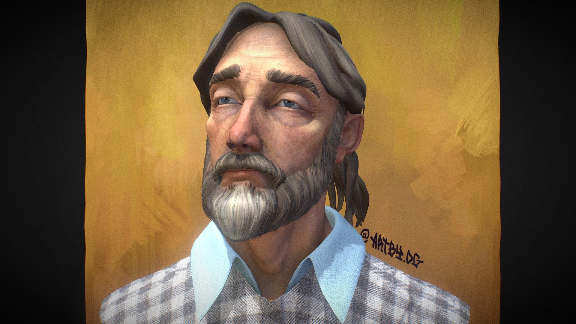 the enduring gaze of an elderly man. 3d model