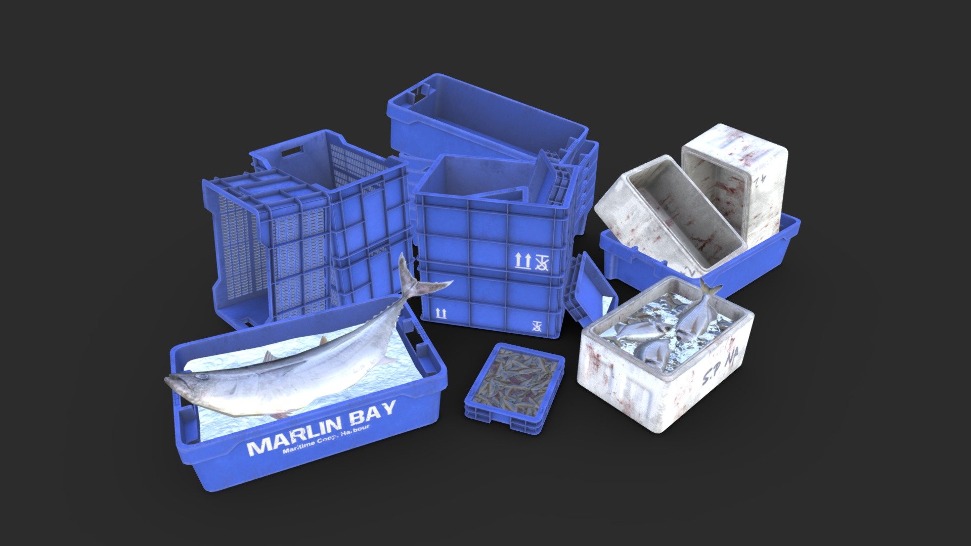 Fishing Plastic Crates 3d model