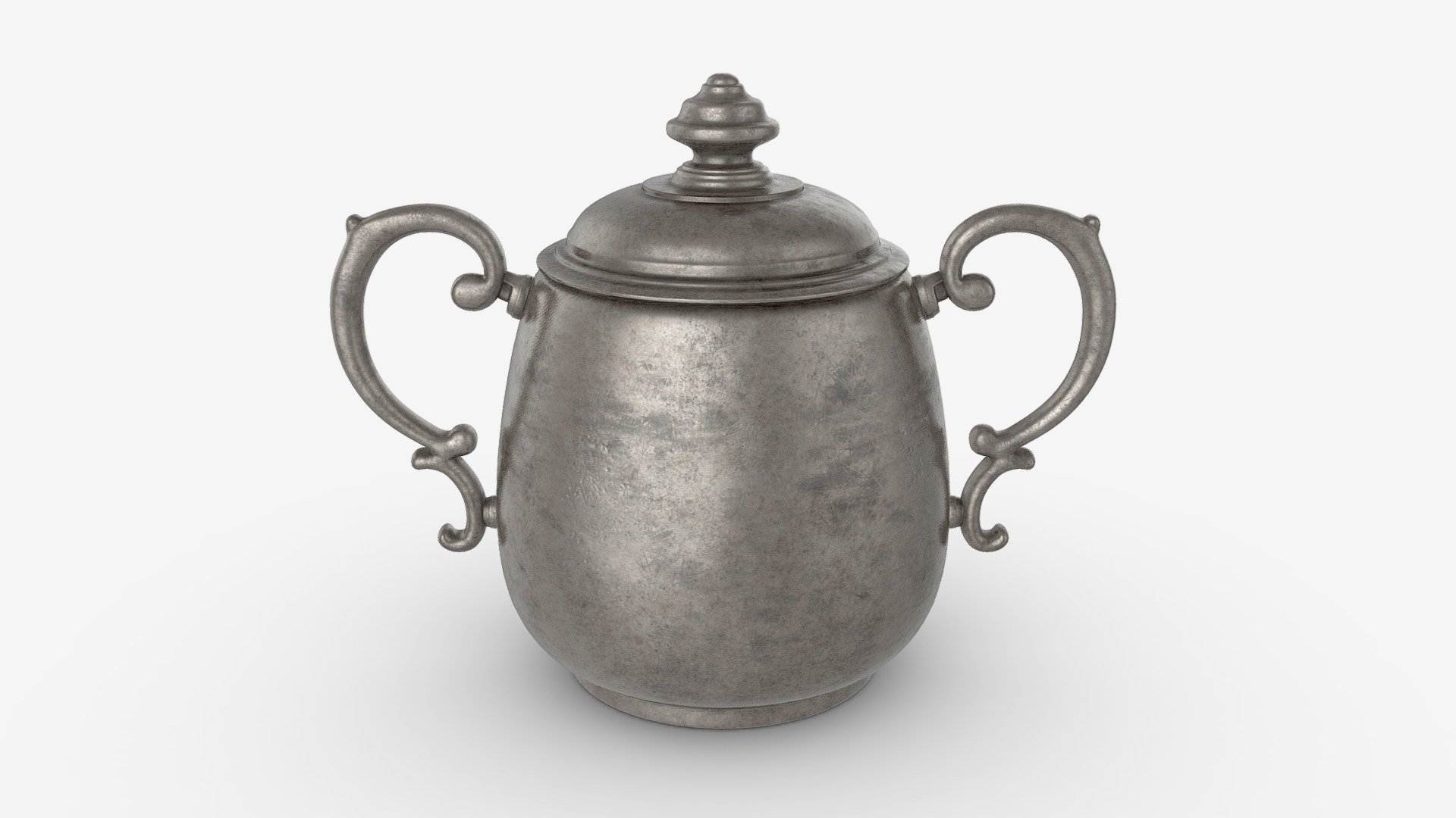 Old Metal Sugar Bowl with Lid 3d model