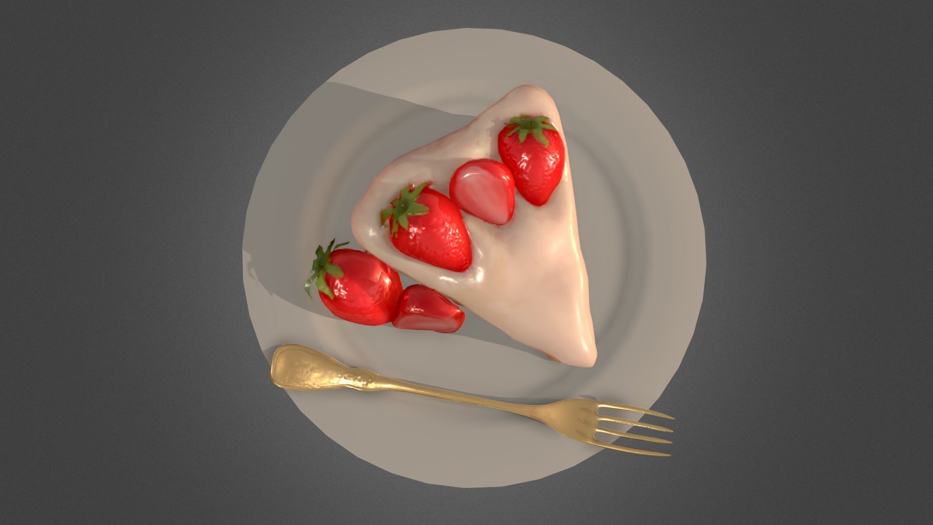 Hand Painted Strawberry Cake 3d model