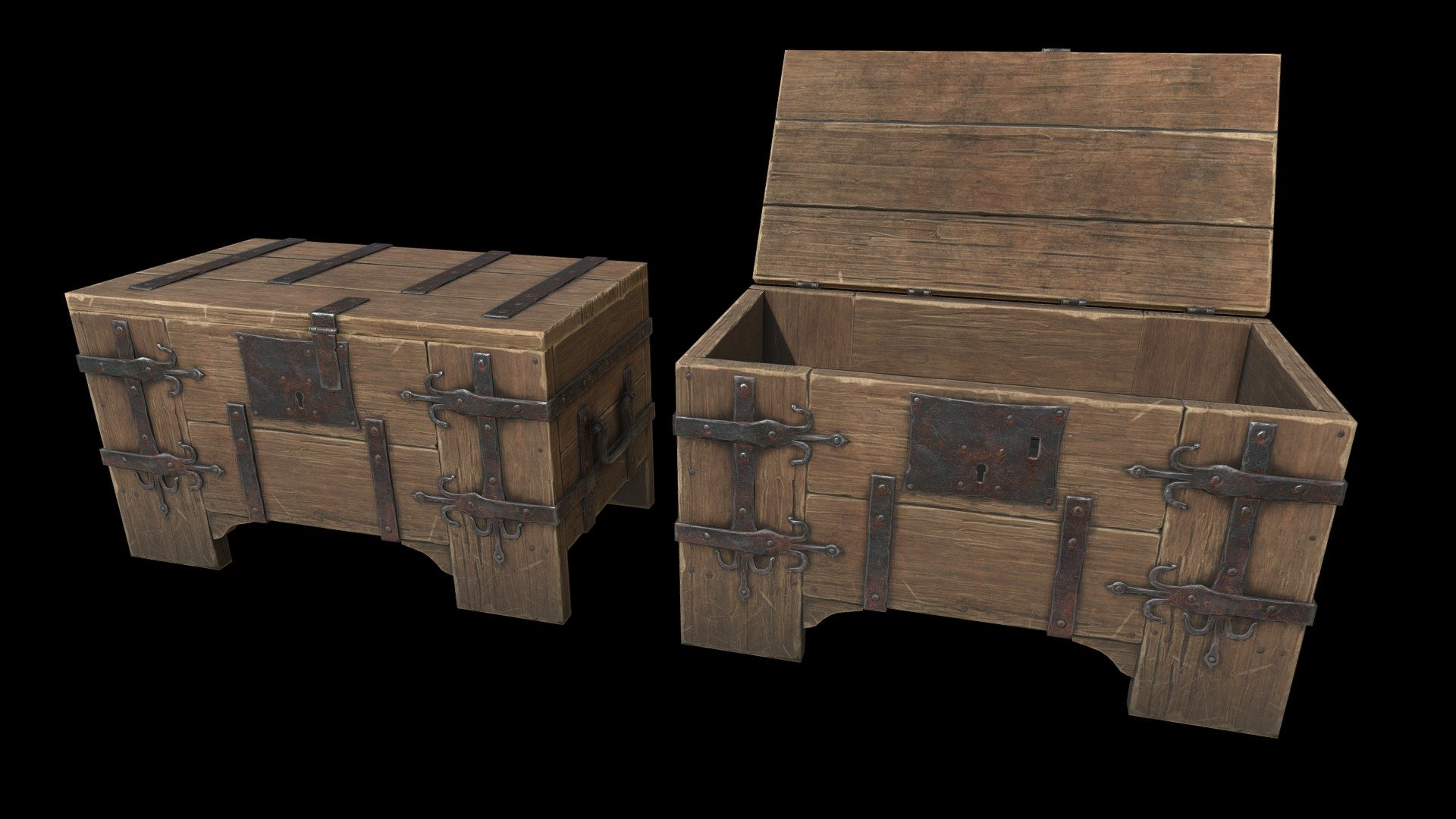 Medieval wooden chest 3d model