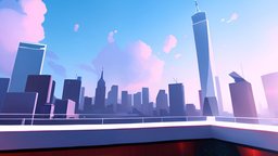 FREE Stylized Skybox CitySkyLine 001