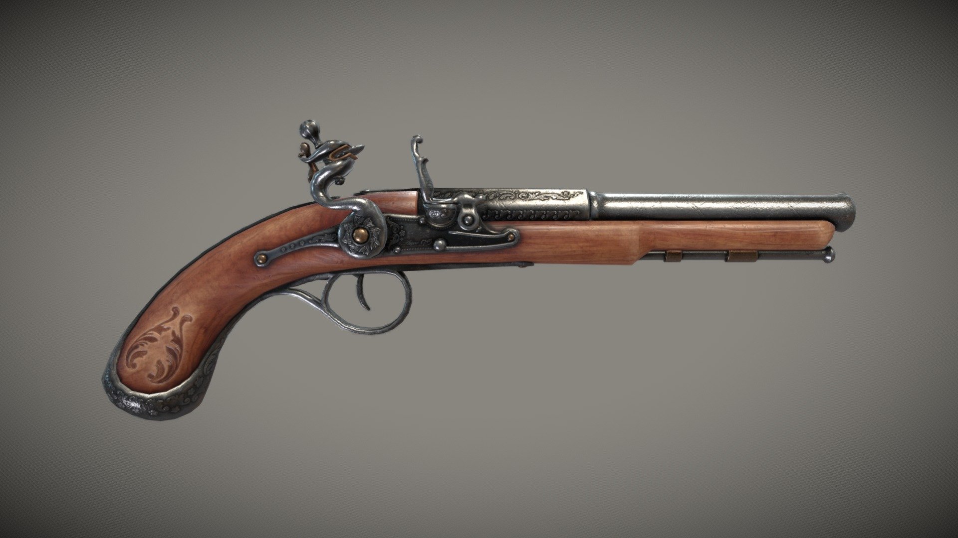 Flintlock pistol with engraving 3d model